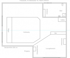 Der Grundriss. Die Hohlkehle ist 3 Meter hoch, 5 Meter breit und 5 Meter tief.